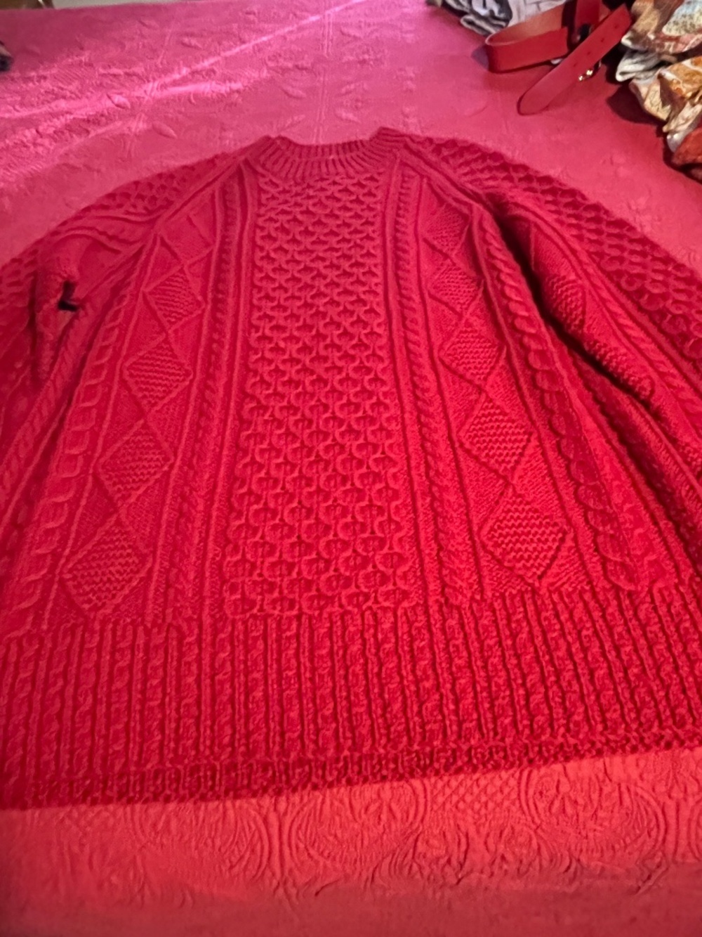 Sigrid Olsen Red thick Wool Hand Knitted Sweater, M